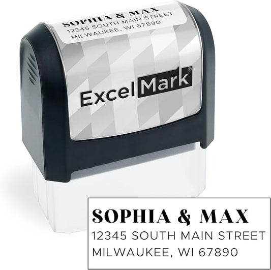ExcelMark Address Stamp - Custom Return Address Stamp with Elegant Designs, Vibrant Colors & Patterns – Perfect for Mail, Invitations & Gifts (Black Mount, The Statement)