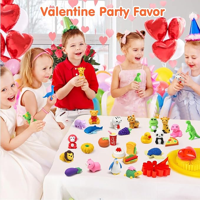 Moosia 60 Pack Animal Pencil Erasers for Kids, 3D Mini Puzzle Take Apart Erasers, Desk Pets & Treasure Box Toys, Bulk Party Favors, Classroom Prizes, School Supplies, Gift for Boys & Girls