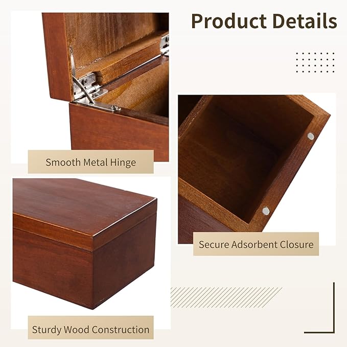 Wooden Business Card Holder, 4-Compartment Card Storage Box, Business Card Organizer, Desktop Divided Index Card Box for Office, Home, 11.1×4.4×3"