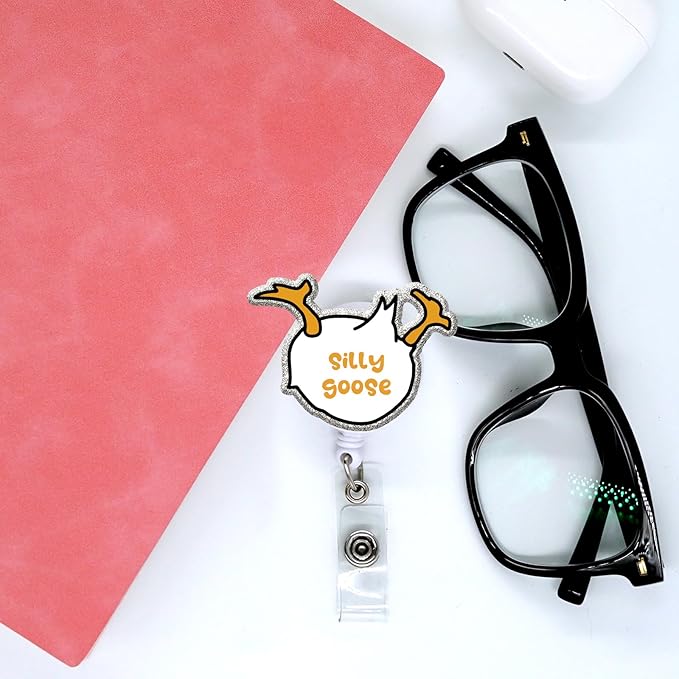 Badge Reel Retractable with ID Clip Goose Badge Reel Holder Funny Cute Acrylic Badge Accessories for Nurse Office Worker Teacher Students Woman Men