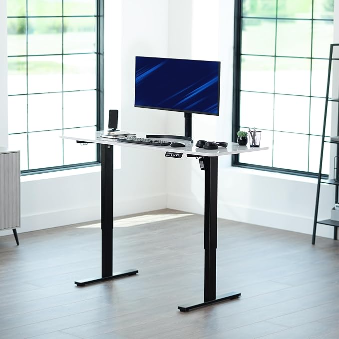 VIVO Electric Dry Erase 60 x 24 in Standing Desk, Memory Height Adjustment, 1B Series, Holds 220 lbs, White Marble Pattern Top, Black Frame, DESK-KIT-1B6WM
