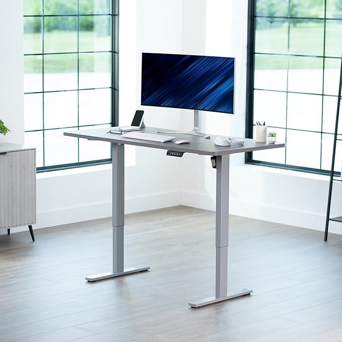 VIVO Electric 60 x 30 in Standing Desk, Memory Height Adjustment, 1B Series, Holds 220 lbs, Dark Gray Top Gray Frame, DESK-KIT-1G6G-30