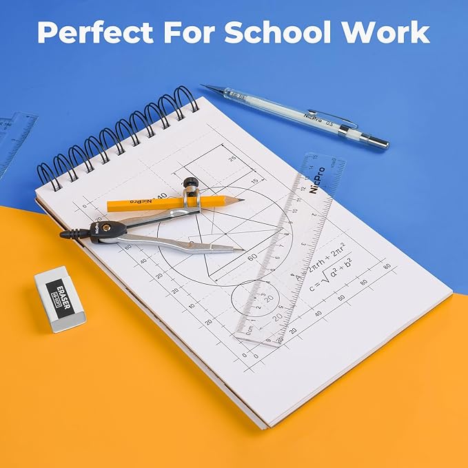 Nicpro 22 PCS Compass Geometry Tools with Case, Drafting Tools Geometry Set with Swing Arm Protractor, Rulers, Metal Compass, Square Set, Mechanical Pencil, Back to School Supplies for Students
