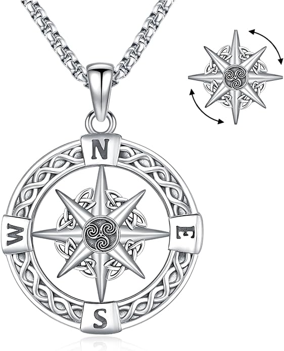 Compass Necklace for Women Men 925 Sterling Silver Pendant Urn Necklaces for Ashes Picture Locket Necklace Anchor Necklace Viking Necklace Crystals CZ Moonstone Abalone Shell Turquoise Compass Jewelry