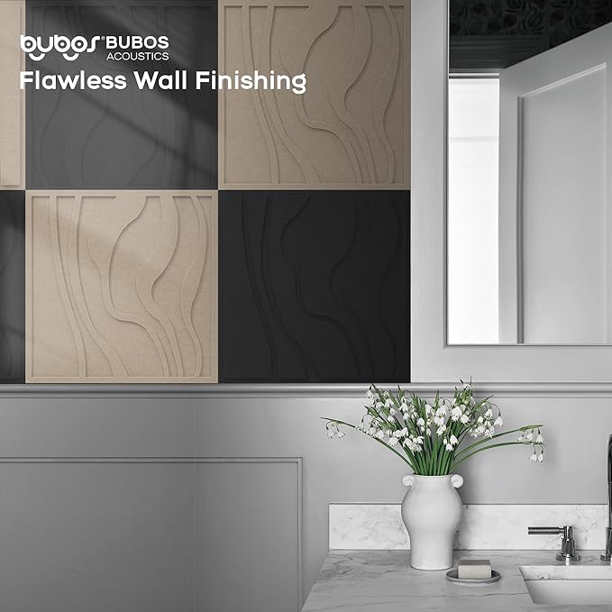 BUBOS Large Acoustic Panels, 6-Pack Soundproof Wall Panels Thickened 23.6 x 23.6 Inches, Self-adhesive Sound Absorbing Panels Decorative for Recording Studio Office Home Theater, Camel