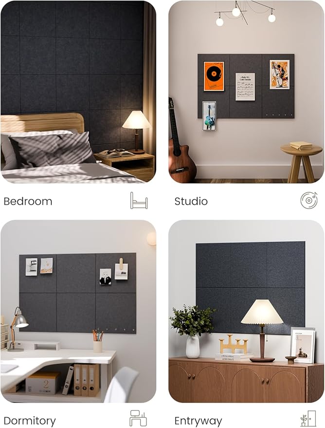 Fluxynara Large Felt Bulletin Board 36" x 24" Cork Board Alternative-6 Pack with 40 Safe Removable Adhesive Tabs, Cork Boards for Walls for Home Office Classroom Pin Board - Deep Charcoal Blue