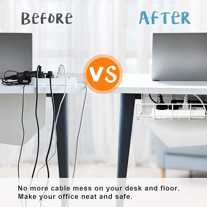 COYACOOL Under Desk Cable Tray - 2 Pack Cable Raceway for Wire Management. Metal Wire Organizer for Office, Studio and Home. Super Sturdy Cord Organizer for Desk - White Cable Management Under Desks
