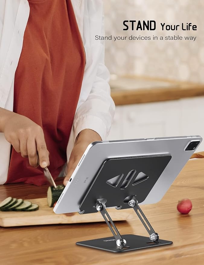 Aoviho Tablet Stand Holder for Desk, Adjustable Desktop Tablet Holder, Foldable Aluminum Tablet Mount for iPad pro 12.9, iPad Air Mini, Samsung Galaxy Tabs Z Fold Kindle Fire 4-12 inch, Black