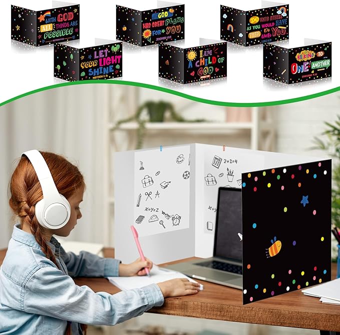 Cinrobiye 24 Pcs Christian Privacy Folders Standard for Students Cardboard Shields Test Privacy Boards Bible Words Desk Dividers Shield for Classroom School Study Supplies (Bible)