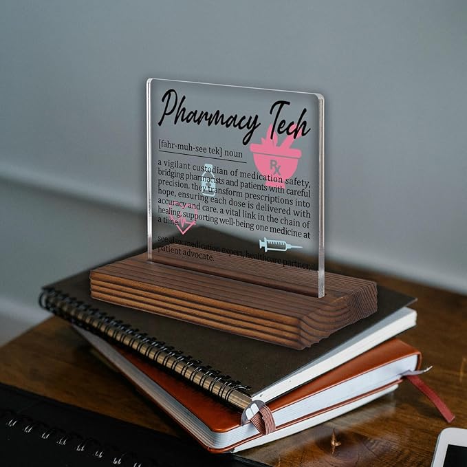 Pharmacy Tech Gifts, Thank You Appreciation Gifts for Pharmacy Technicians Week Graduation Birthday Christmas Rx Support Staff Office Desk Decor Decorative Signs Plaque PA009