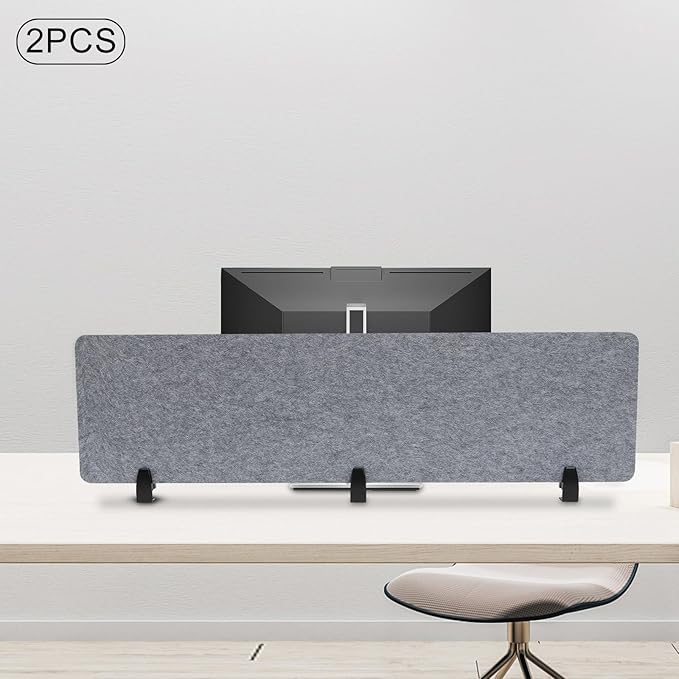 2pcs Privacy Panel, Standing Desk Divider 60"x16" Desktop Office Furniture Partitions, Clamp-On Acoustic Desk Divider Mounted Privacy Panel to Reduce Noise and Visual Distractions (Light Grey)