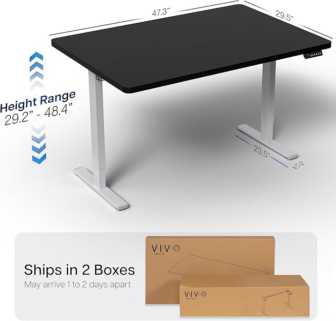 VIVO Electric 48 x 30 in Standing Desk, Memory Height Adjustment, 1B Series, Holds 220 lbs, One-Piece Black Top, Gray Frame, DESK-KIT-1G5B
