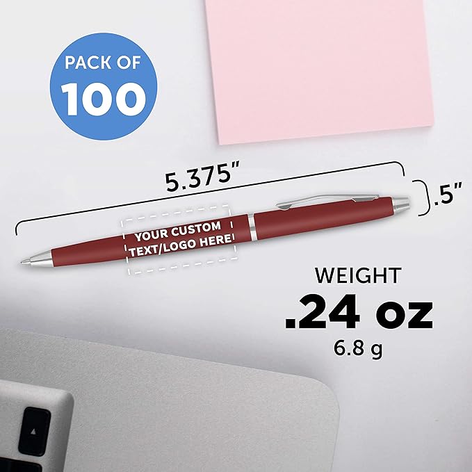 DISCOUNT PROMOS Custom Langham Ballpoint Pens Set of 100, Personalized Bulk Pack - Black Ink, Great for Office, School, Business, Tradeshows - Burgundy