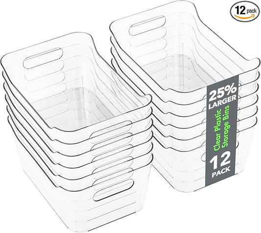 Tiawudi 12 Pack Plastic Storage Bins, Multi-Use Organizer Bins, Pantry Organizer, Clear Storage Containers for Home, Kitchen, Office, Cabinet, Shelf and Fridge Organization