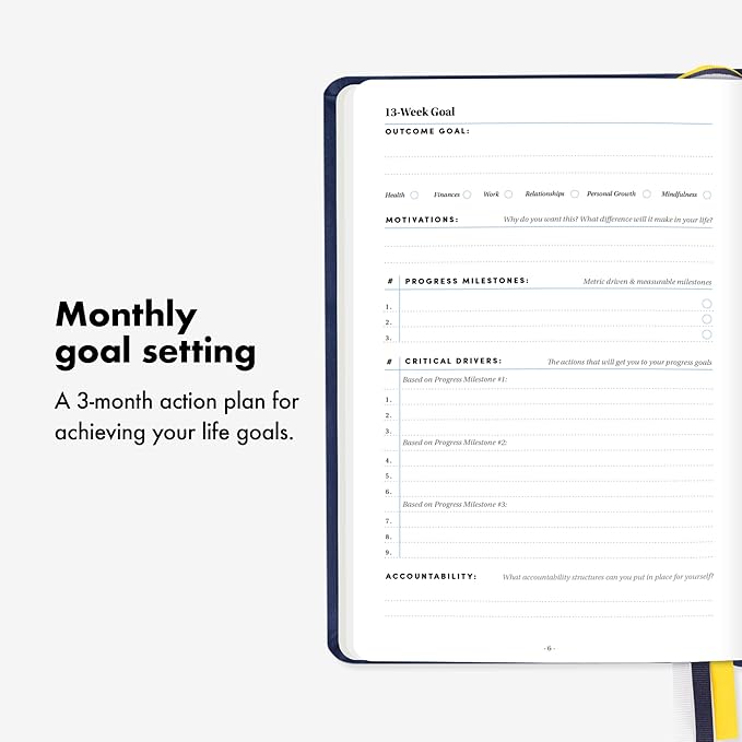 BestSelf 13-Week Self Journal & Goal Planner – Undated Daily ADHD-Friendly Journal for Men & Women | Productivity, Gratitude, Reflection & Habit Tracker | 2026 Life Organizer with Prompts, Grey Mist