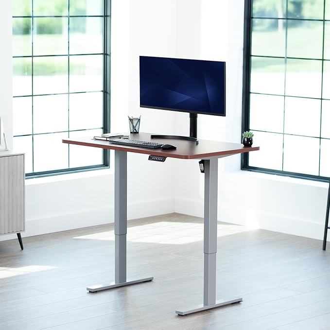 VIVO Electric 48 x 30 in Standing Desk, Memory Height Adjustment, 1B Series, Holds 220 lbs, One-Piece Dark Walnut Top, Gray Frame, DESK-KIT-1G5D
