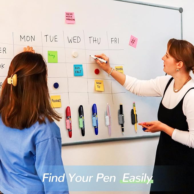 VZZNN 40 Pack Adhesive Pen Holder Clips, Silicone Pencil Holders for Desk, Wall, Whiteboard & Office Organization, Fits Markers, Pens, Pencils (40 Count, Black)