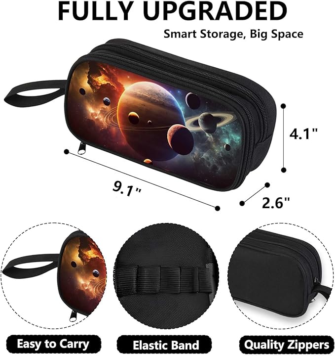 AnySmic Galaxy Solar System Pencil Case for Boys and Girls, Space Large Pencil Pouch or Pen Bag Organizer for Kids, School Pen Case with Double Zipper, Gifts for Elementary Student