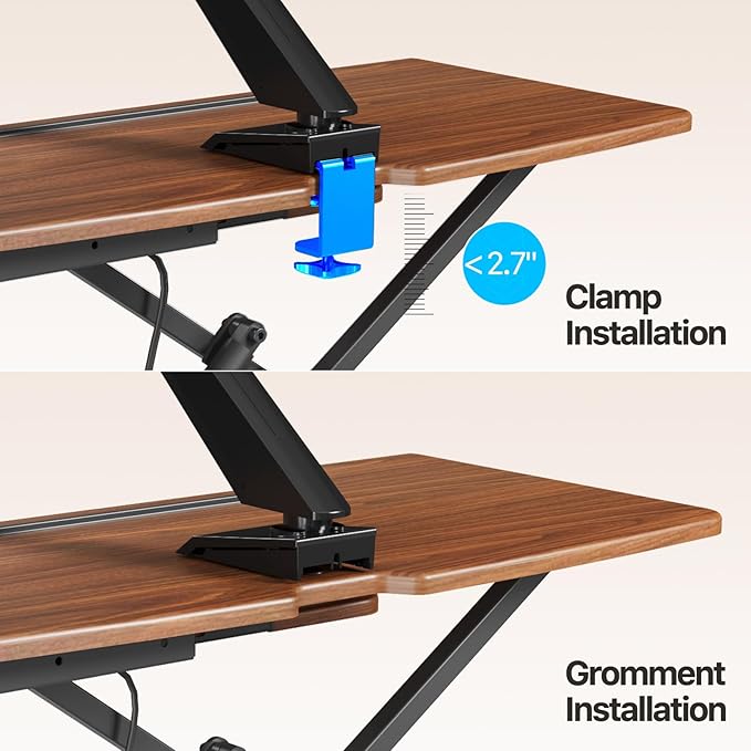 JYLH JOYSEEKER Standing Desk Converter 32 inch, Height Adjustable Sit Stand Desk Riser, Quick Sit to Stand Tabletop Dual Monitor Riser Workstation for Home Office with Keyboard Tray, Dark Wood