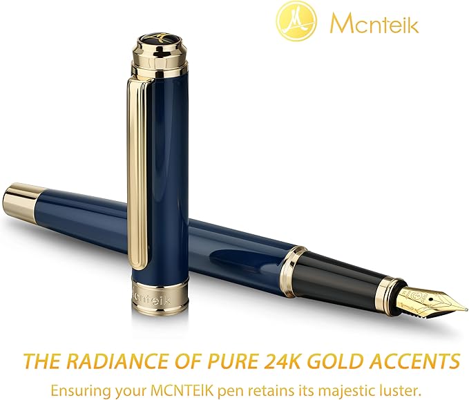 MCNTEIK 317 Fountain Pen,Stunning Luxury Piano Lacquer,18K Gilded Nib(Medium),Gorgeous 24K Gold Finish, Ink Converter,Nice Gift for Men&Women-Elegant,Executive,Fancy Pens for Writing, BU-M