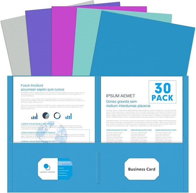 Two Pocket Folders, PANDRI 30 Pack 2 Pocket Folders, Letter Size Paper File Folder for School Office Home Business, Assorted 5 Colors