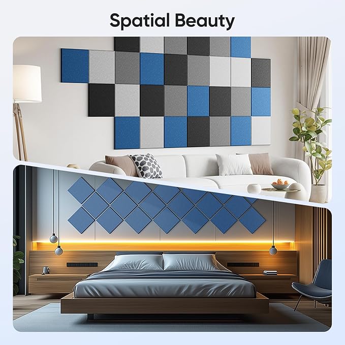 UNECHO 12 Pack 12" X 12" X 0.4" Acoustic Panels for Wall Sound Absorbing,Square Self-Adhesive Sound Panels, High Density Suitable for Multiple Scenarios(Yale Blue)