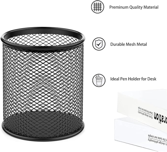 SNOW COOLER Pen Holder Pencil Holder Mesh Metal Pen Cup Holder Pencil Cup Holder for Desk Office Home Pen Organizer Black, 6 Pack