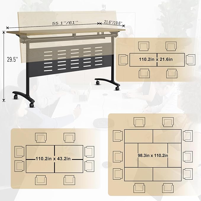 JEHUJD Conference Table,55.1''Folding Conference Room Table for 4-12 People,Mobile Flip Top MeetingTraining Table with Different Coulor and Styles for Offices, Classrooms,Meeting Room (4, 61''E)