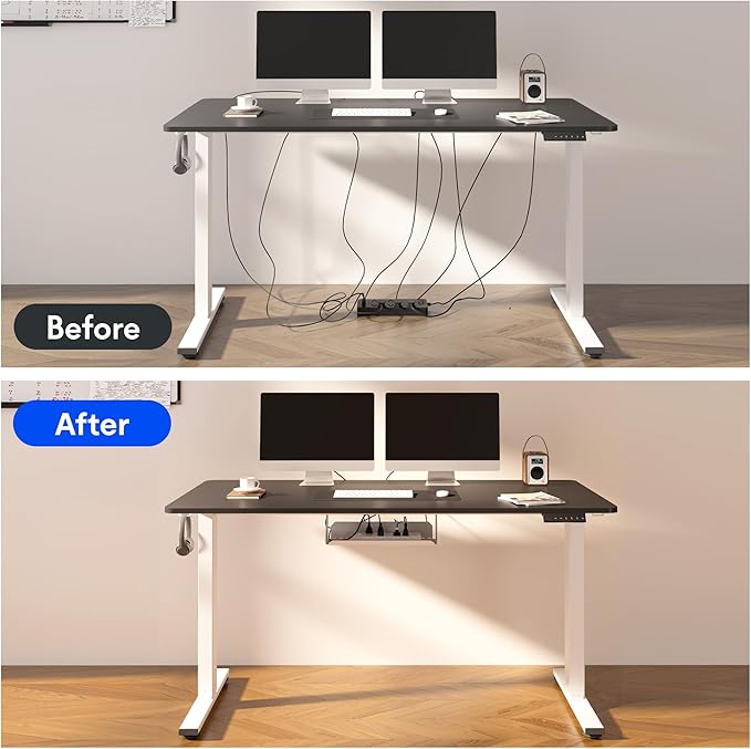 FLEXISPOT EN2 Whole-Piece Standing Desk with Clamp Power Strip, 48 x 30 Electric Stand Up Height Adjustable Desk with Cable Management (Gray Frame + 48" Black Top, 2 Packages)