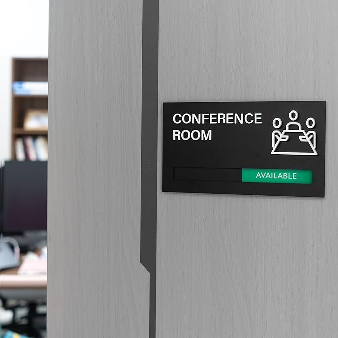 Office Conference Room Door Signs, Meeting in Progress Door Sign, In Use Available Slider Indicator - Occupied or Vacant Status, 8.8" x 4.9"