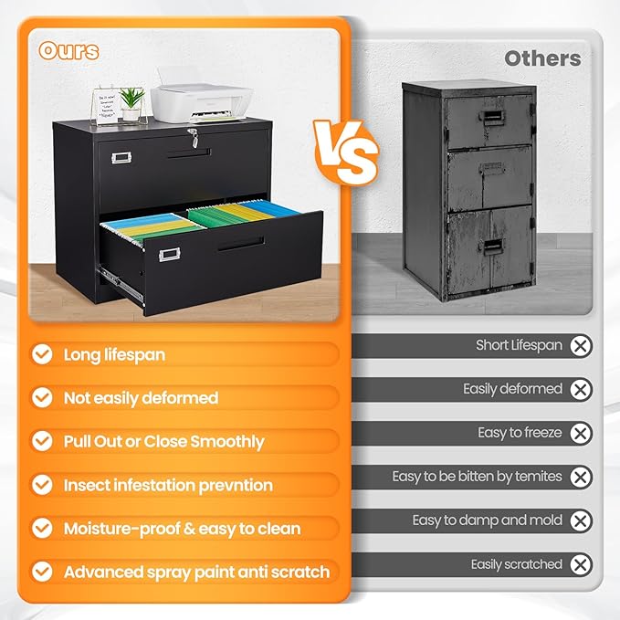 AFAIF 2 Drawer File Cabinets for Home Office, Metal Filing Cabinet with Lock, Black Locking File Caninet Two Drawer, Office Storage Caninets Steel Cabnet for Letter/Legal/A4/F4-Assembly Required