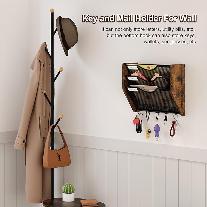 PAG-Mass Wall File Organizer With Hooks,3 Tier Mesh Mail Organizer Wall Mounted,Hanging File Organizer,Magazine Holder for Documents,Magazine,Literature,File,Mails,Envelopes