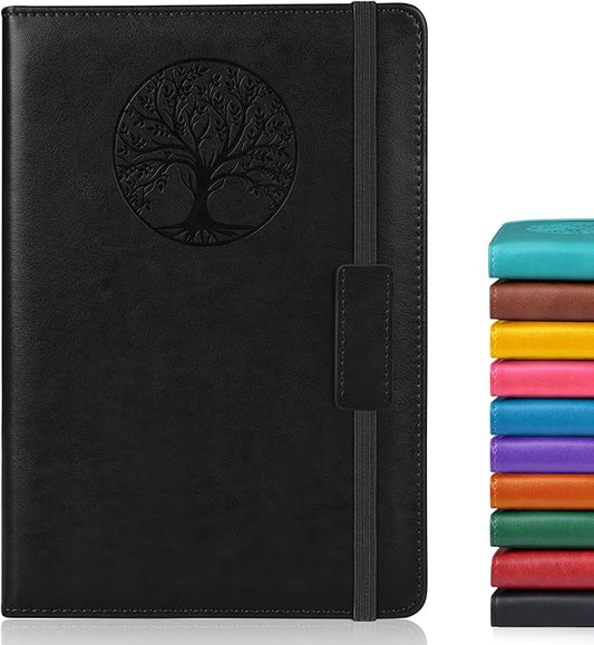 Biuwory Lined Journal Notebook for Women Men,256 Pages A5 Hardcover Leather Journals for Writing,Travel,Business,Work & School,College Ruled Notebooks for Note Taking,Diary Notepad 5.7"×8.3"(Black)