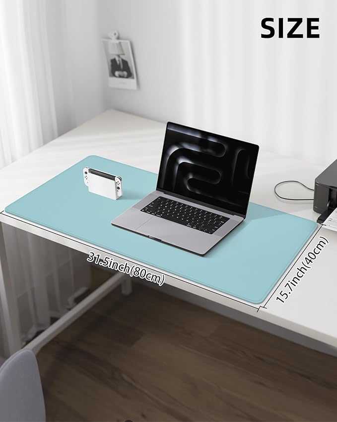 Leather Desk Pad Protector, Mouse Pad, Office Desk Mat, Non-Slip PU Leather Desk Blotter, Laptop Desk Pad, Waterproof Desk Writing Pad for Office and Home (Teal, 31.5" x 15.7")