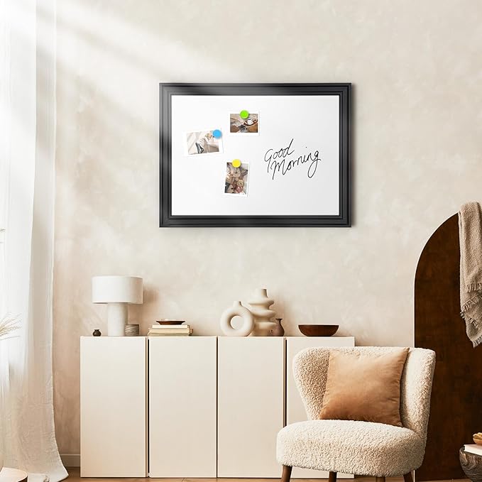 White Board for Wall, 24'' x 18'' Magnetic Dry Erase Board, Decorative Black Vintage Wooden Frame Whiteboard for Home Office School Dorm Kitchen