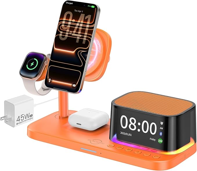 BLACKPAI 6-in-1 Wireless Charging Station for Multiple Apple Devices (Orange)
