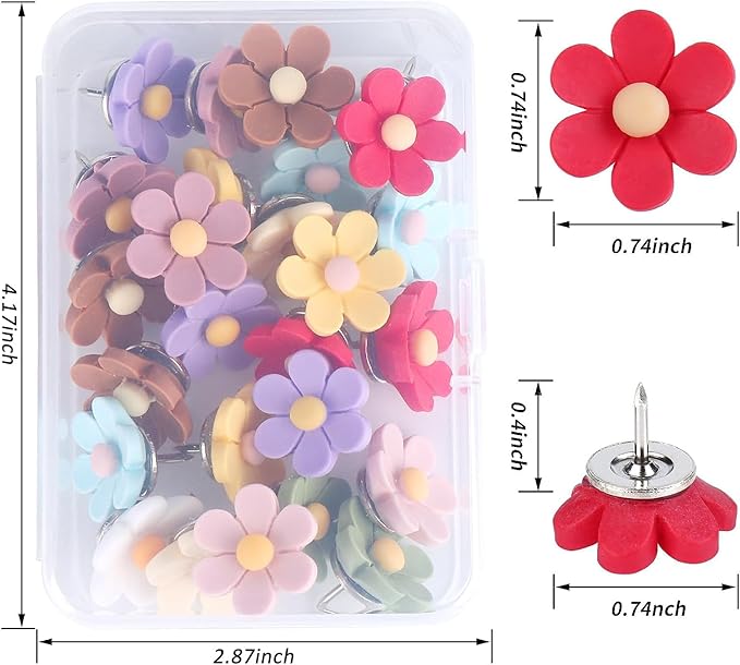 30pcs Flower Push Pins - Decorative Thumb Tacks for Cork Board, Photo Wall, Feature Wall, Map, Bulletin Board, Office or Home
