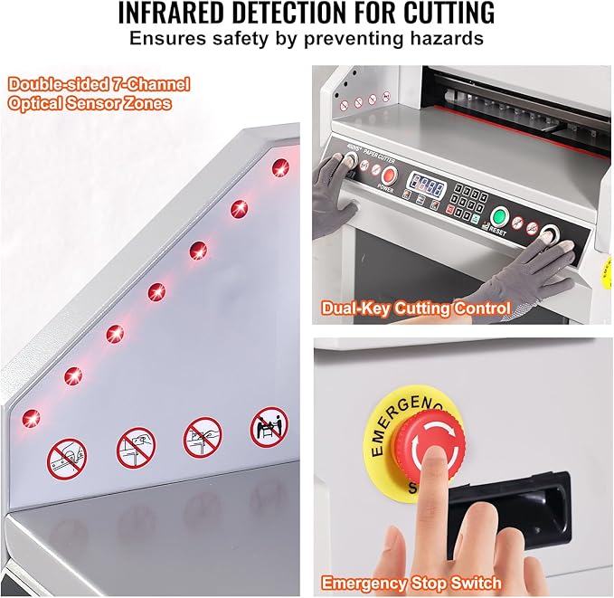 VEVOR Electric Hydraulic Paper Cutter, Heavy Duty Paper Cutter Machine, 1.57 in / 40 mm Cutting Thickness, 18 in / 457.2 mm Cutting Width, Industrial Paper Trimmer with Button Control