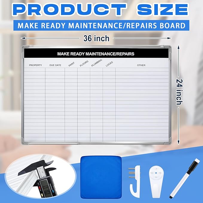 Lincia Make Ready Maintenance/Repairs Dry Erase Whiteboard Magnetic Dry Erase Board with Lines Sliding Marker Tray Aluminum Frame White Board Planner for Wall for Track Office Supplies