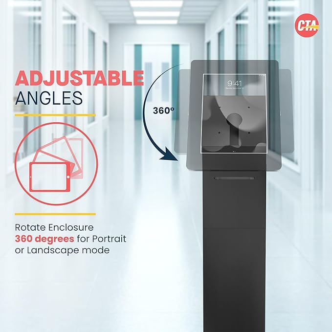 CTA Digital Kiosk with Printer Shelf VESA Compatible Floor Stand Kiosk with Enclosed Printer Storage & Cable Management for Retail POS - Ordering Screens & More - Black (PAD-PARAFP)
