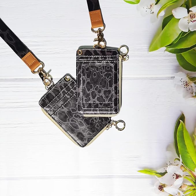 bolimoss Cheetah Badge Holder with Lanyard,Lanyards for ID Badges,Leopard Print Zip Id Case and Lanyard Women Wallet Vertical Card Protector Cover Case for Work Nurse Medical Doctor Student Teacher