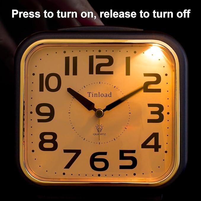 Tinload 5.5" Large Analog Alarm Clock Silent Non Ticking, Gentle Wake, Beep Sounds, Increasing Volume, Battery Operated Snooze and Manual Light, Easy Set, Blue