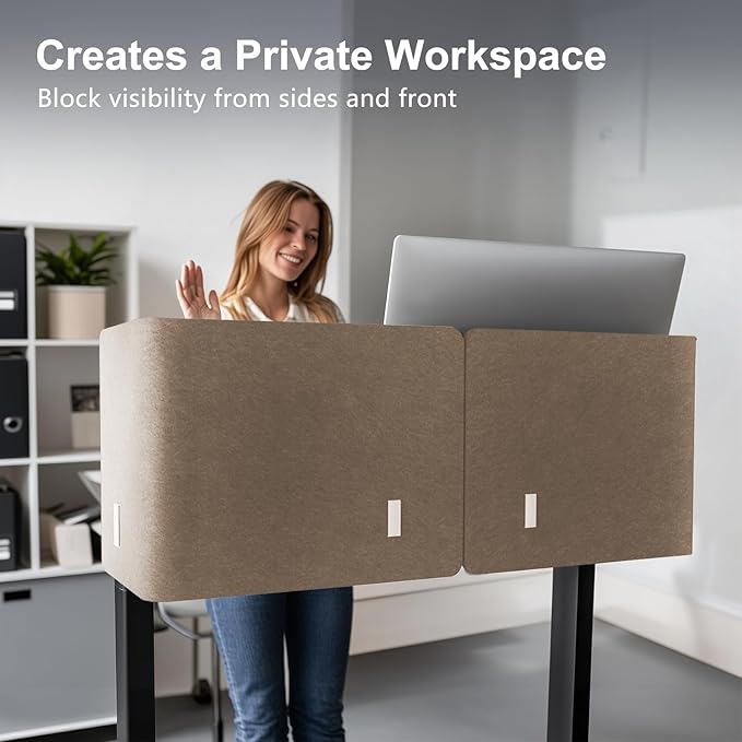 ERGO COLLECT Desk Privacy Panel,2PCS L-Shaped Clamp-On Office Desk Divider,2-in-1 Adjustable Acoustic Desktop Partition Or Under Desk Modesty Screen,for Office,Home,Felt(Dark Camel, 47.2" x 17.7")