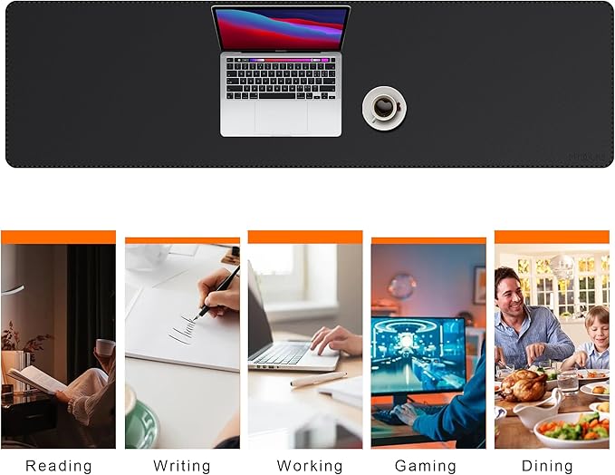 Mydours 59" x 15.7" Oversized PU Leather Desk Mat with Anti-Slip Suede Backing, Waterproof Surface, Black - Massive Workspace for Laptop, PC, and Accessories, Desk Cover for Office, Home, and Gaming