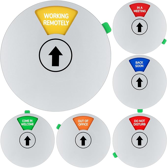Office Door Sign, White Rotating Status Door Sign with 6 Options - Do Not Disturb/Out of Office/In a Meeting/Come in Welcome/Working Remotely/Back Soon, 6 Inch Round Privacy Signs (White)
