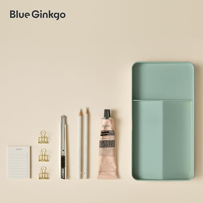 BLUE GINKGO Desk Tray – Korean-Made Organizer for Notes, Pens, Pencils, and Accessories (Double-sided, Green)
