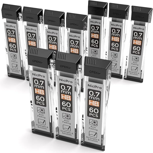 Nicpro 600 PCS Lead Refills 0.7mm HB #2 Break Resistant Mechanical Pencil Refills 0.7 mm, 60 Pack Per Tube, 10 Tubes