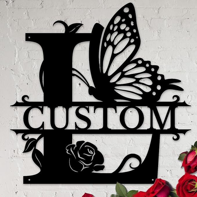 Personalized Custom Letter Name metal Signs,Custom Black Letter Monogram Wall Art Decor,Metal Signs Plaques Outdoor wall Decorative Signage (L)
