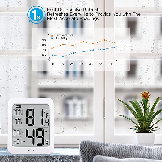 TXL Large Digital Hygrometer Indoor Thermometer with Humidity Gauge, Smart Room Temperature Humidity Sensor Monitor with Touch LCD Backlight for Home Office Warehouse Greenhouse Garden Wine Cellar