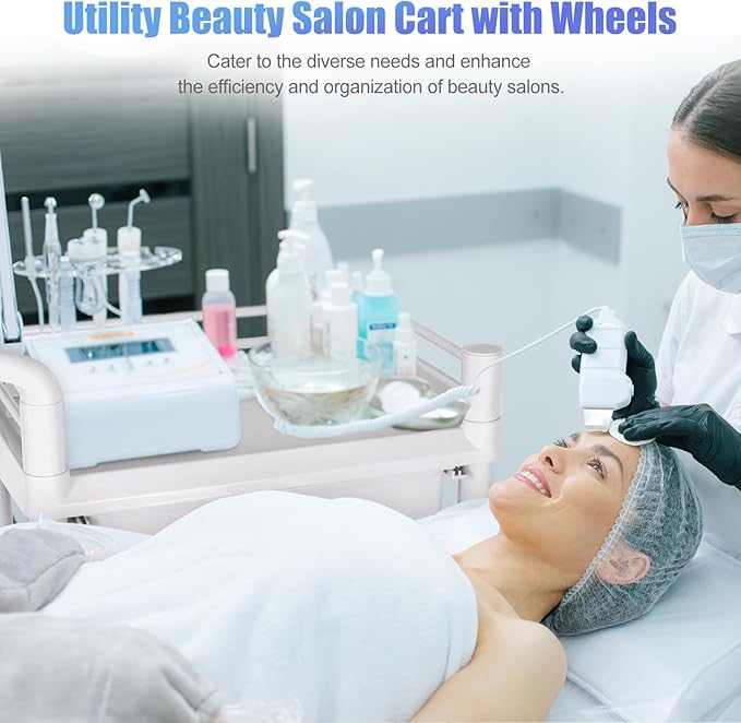 Mobile Medical Trolley Cart Portable 3-Tier Professional Cart 220 Lbs Load Utility Carts for Ultrasound Scanner Esthetician Carts with Drawer Lockable Rolling Wheels for Hospital Dental Clinic Home